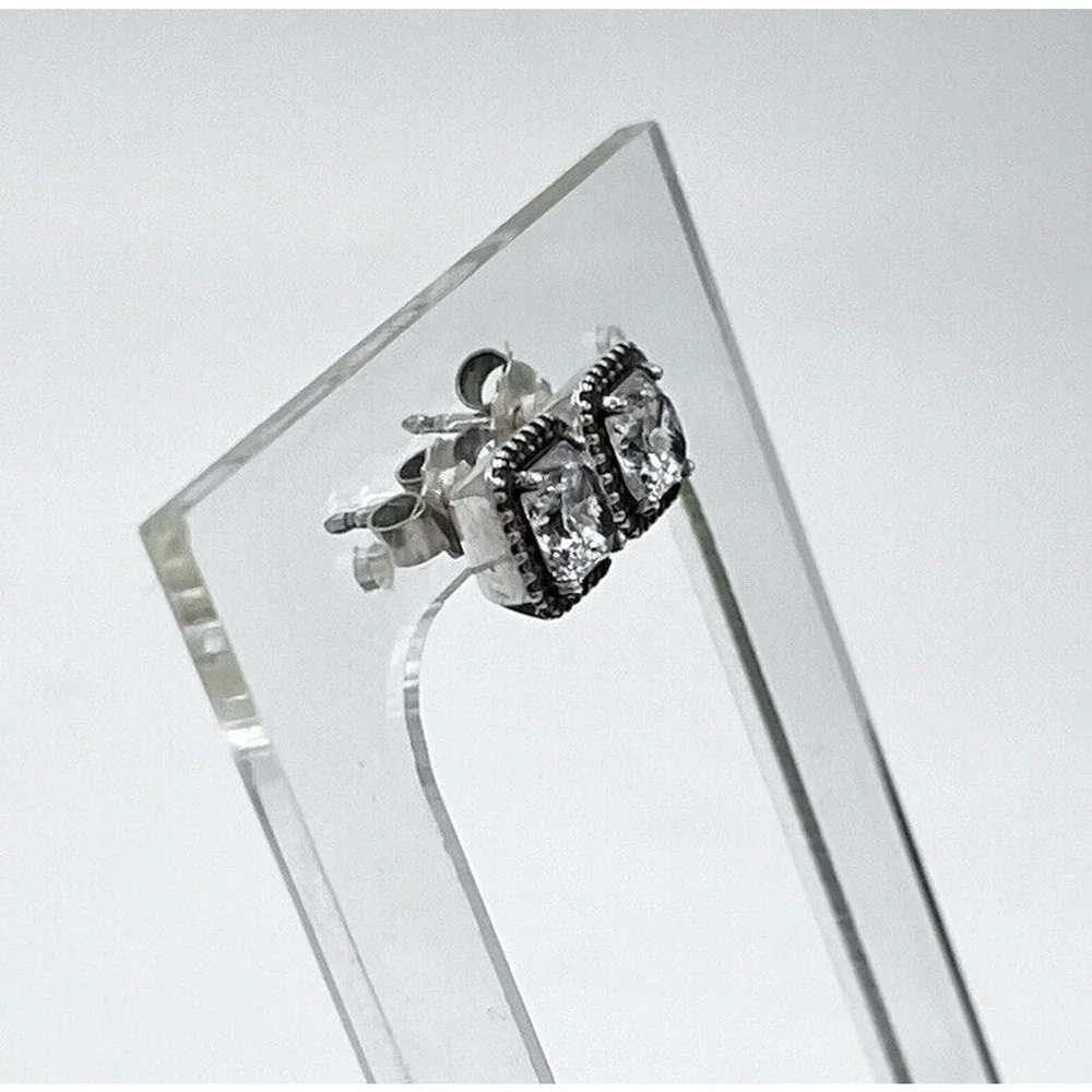 Pandora Timeless Elegance Sterling Silver Square Halo CZ Sparkle Stud Earrings